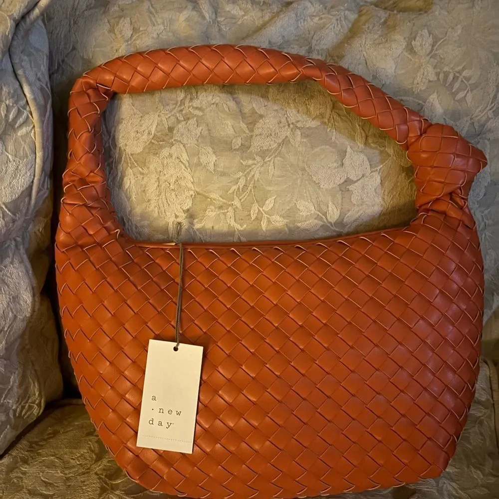 A New Day Woven Hobo Bag in Warm Orange